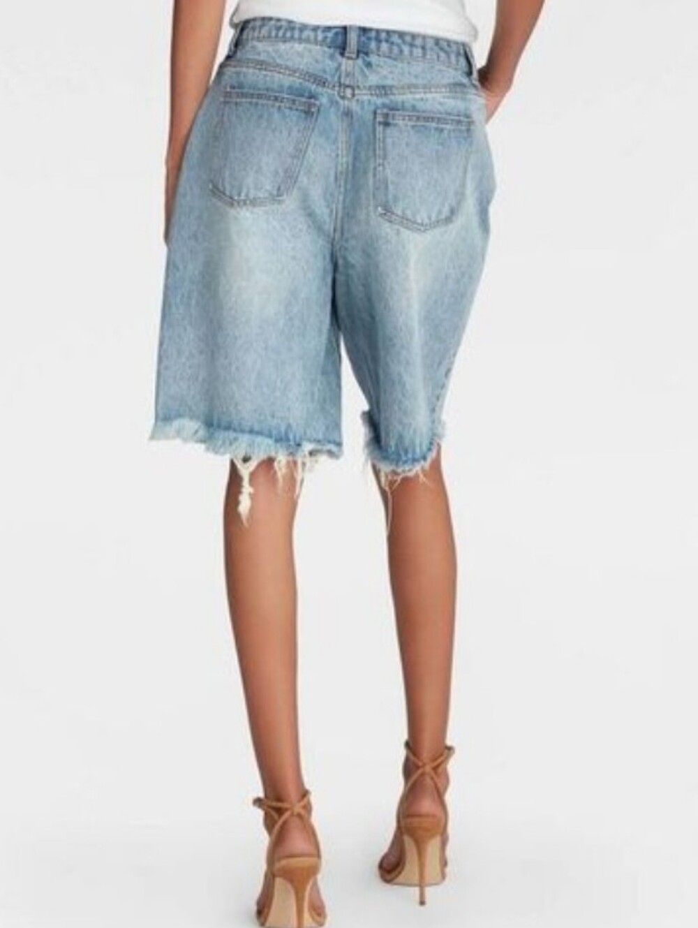KBB Light Wash Denim Bermuda Shorts - Casual High-Rise Frayed Hem - Picture 2 of 7